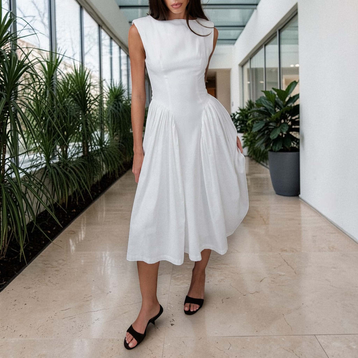Open Back Linen Midi Dress, Sleeveless Midi Dress