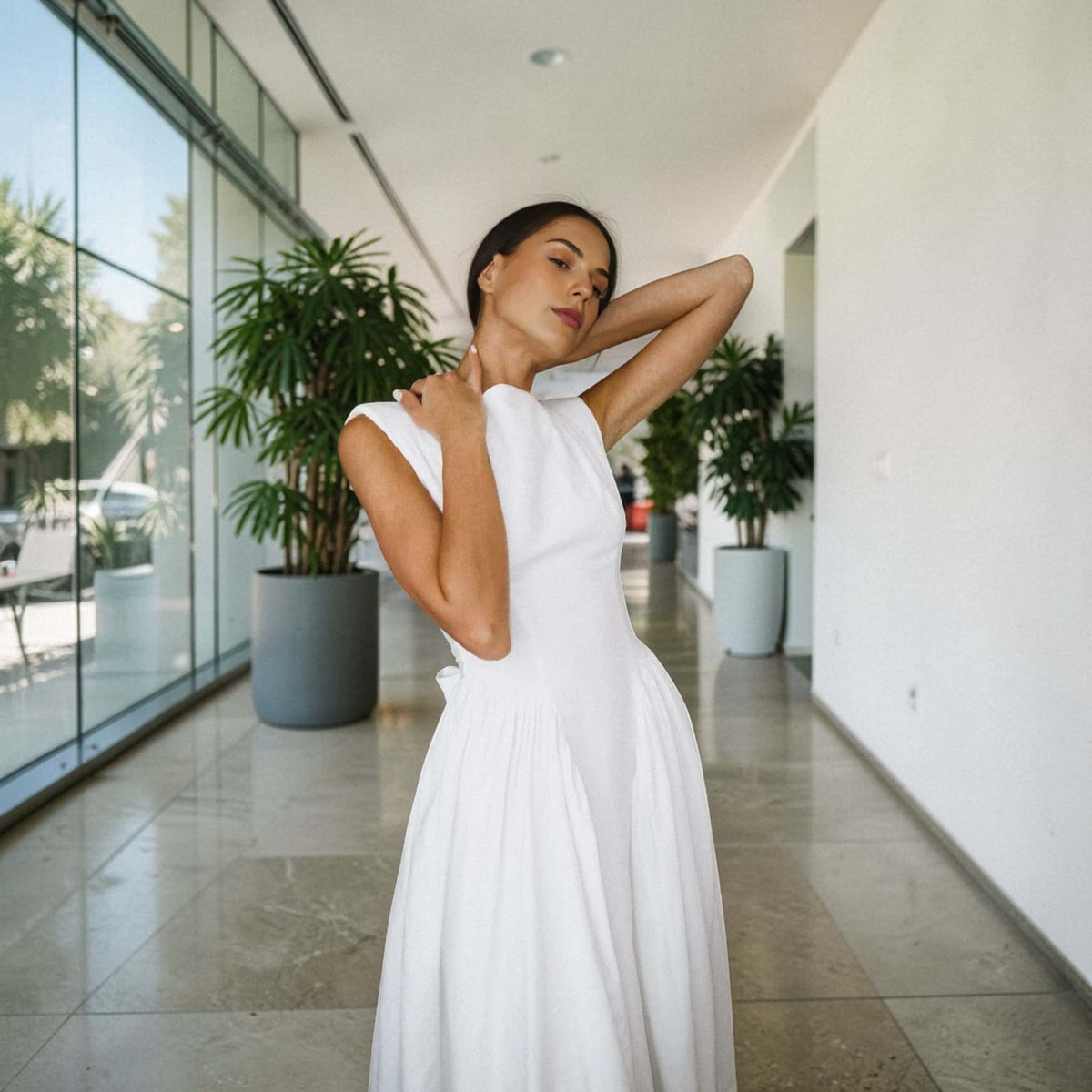 Open Back Linen Midi Dress, Sleeveless Midi Dress