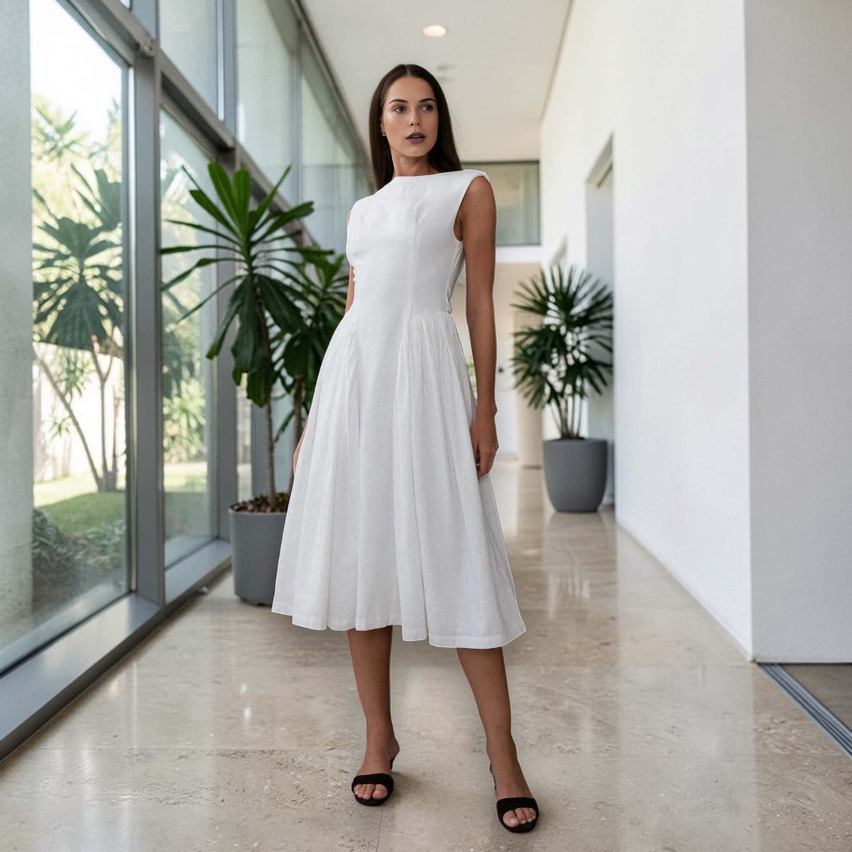 Open Back Linen Midi Dress, Sleeveless Midi Dress