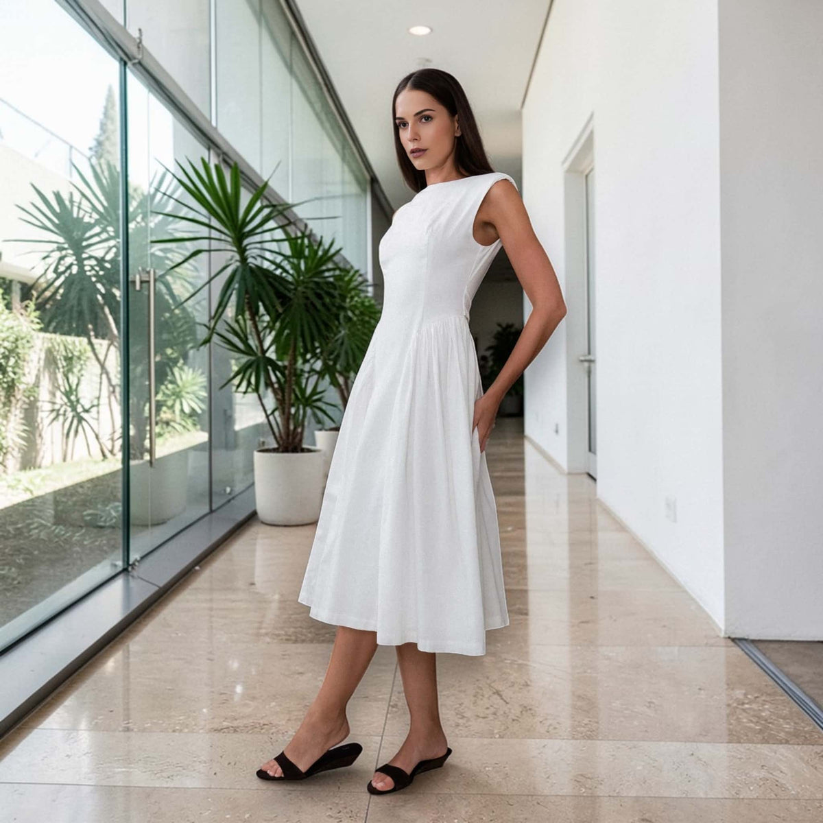 Open Back Linen Midi Dress, Sleeveless Midi Dress