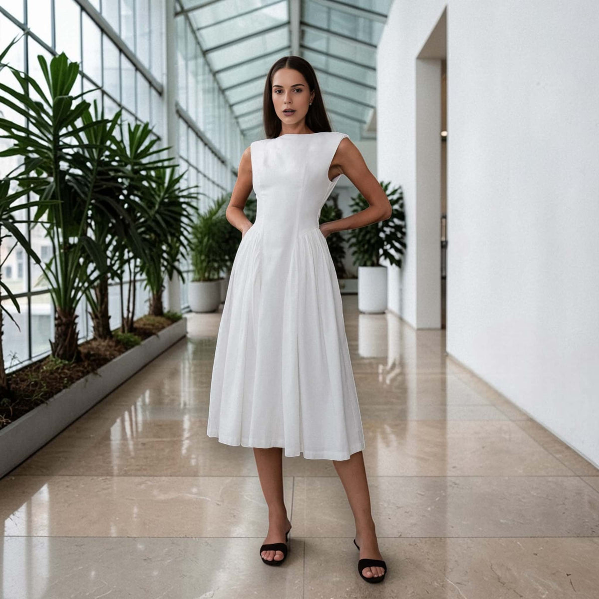 Open Back Linen Midi Dress, Sleeveless Midi Dress