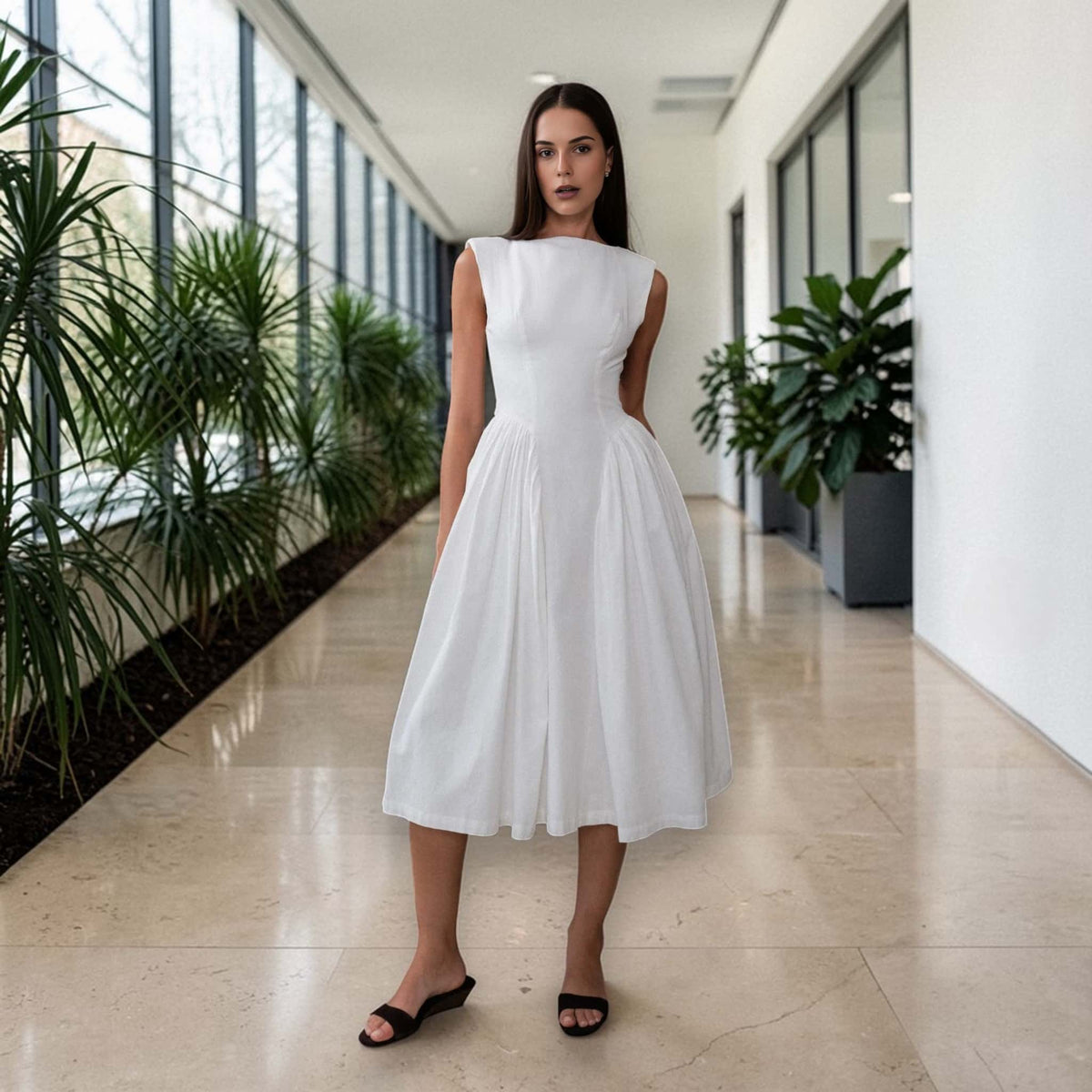 Open Back Linen Midi Dress, Sleeveless Midi Dress