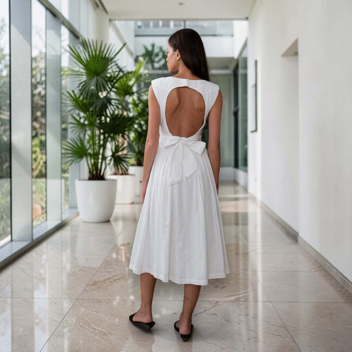 Open Back Linen Midi Dress, Sleeveless Midi Dress