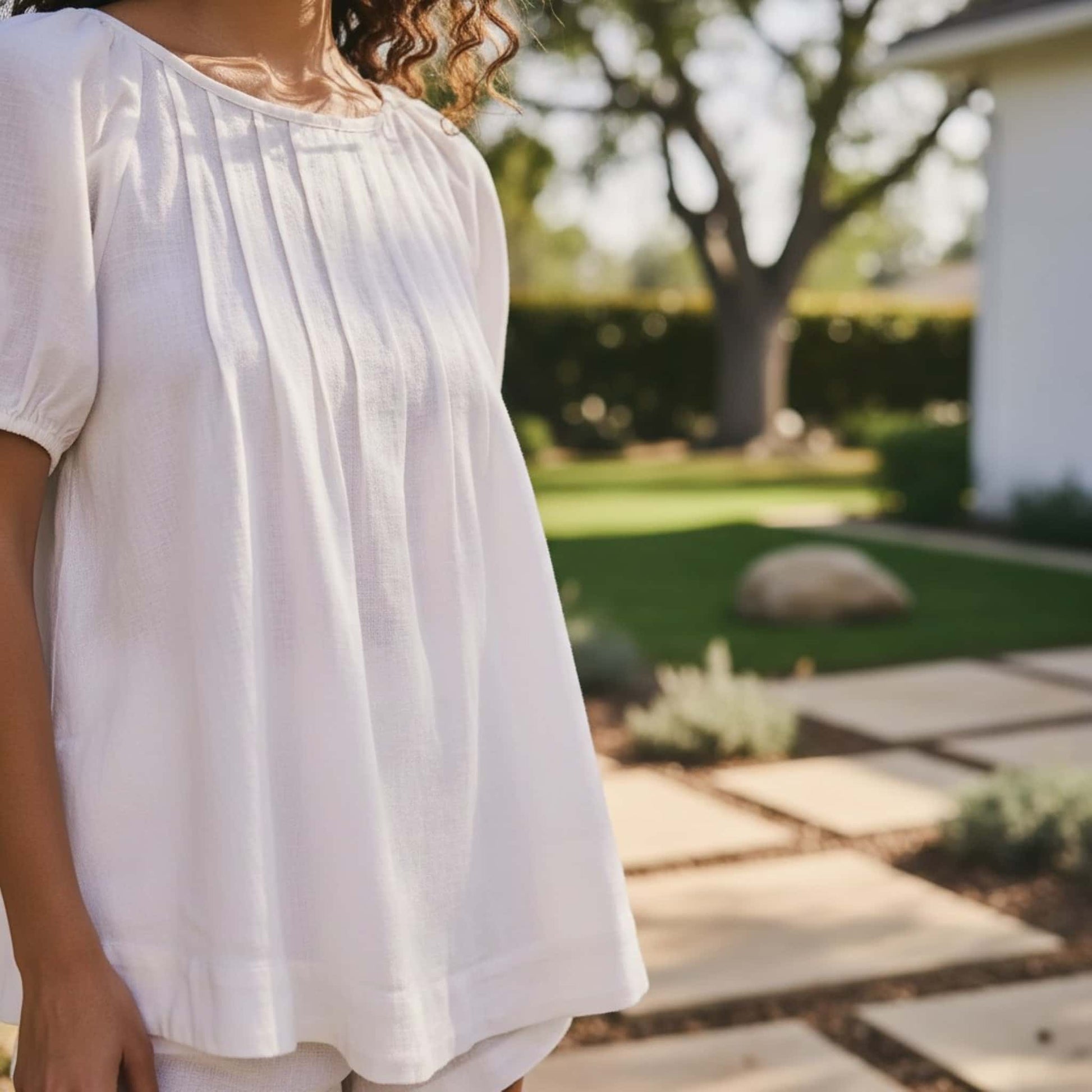 Open Back Linen Top, Puff Sleeve Linen Blouse