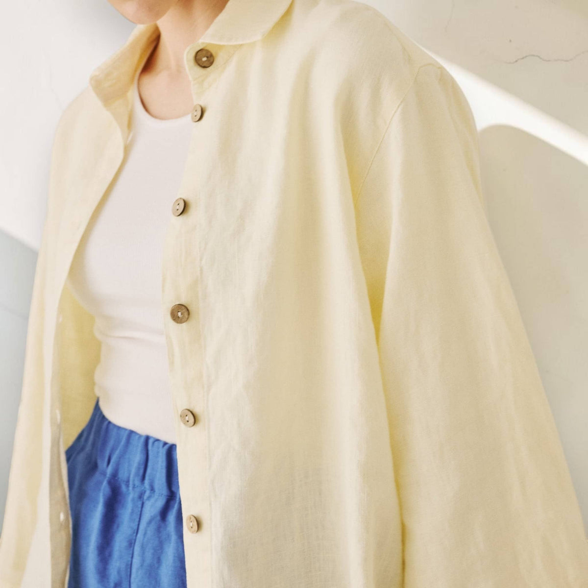 Oversized Linen Shirt, Button Front Wide Sleeve