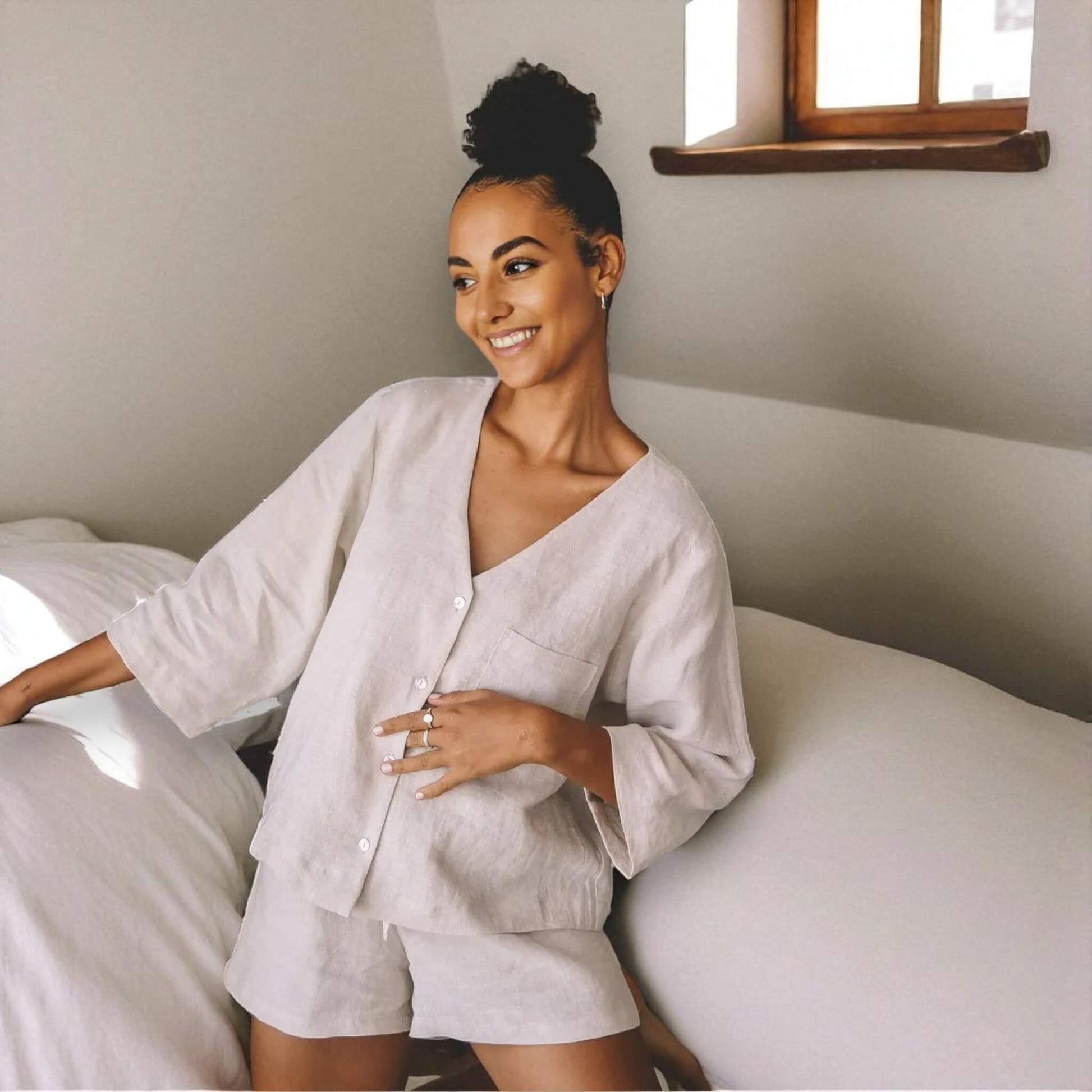 Oversized Linen Shirt, Linen Loungewear Top