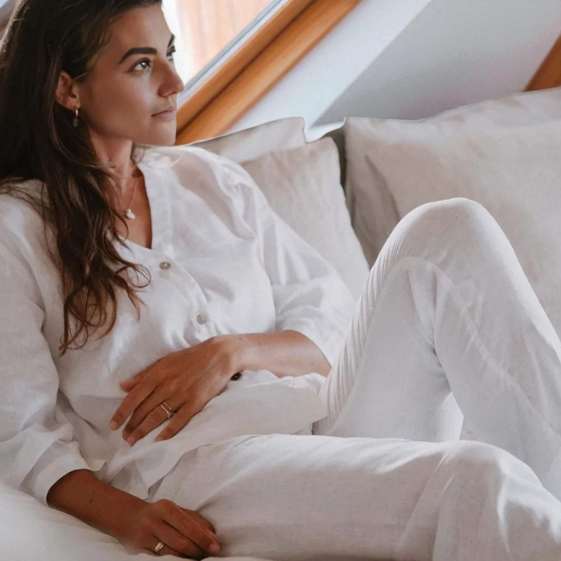 Oversized Linen Shirt, Linen Loungewear Top
