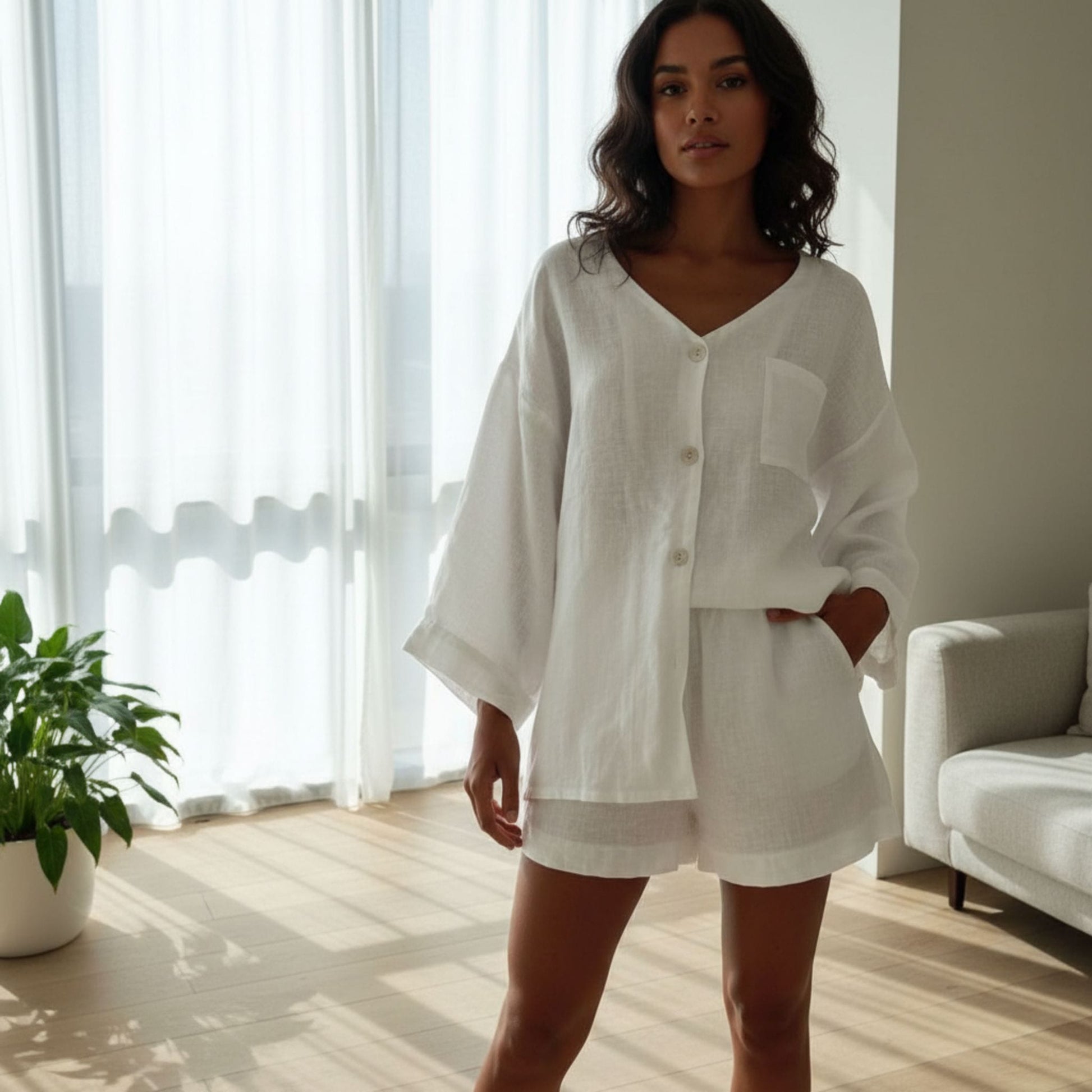 Oversized Linen Shirt, Relaxed Linen Loungewear Shirt