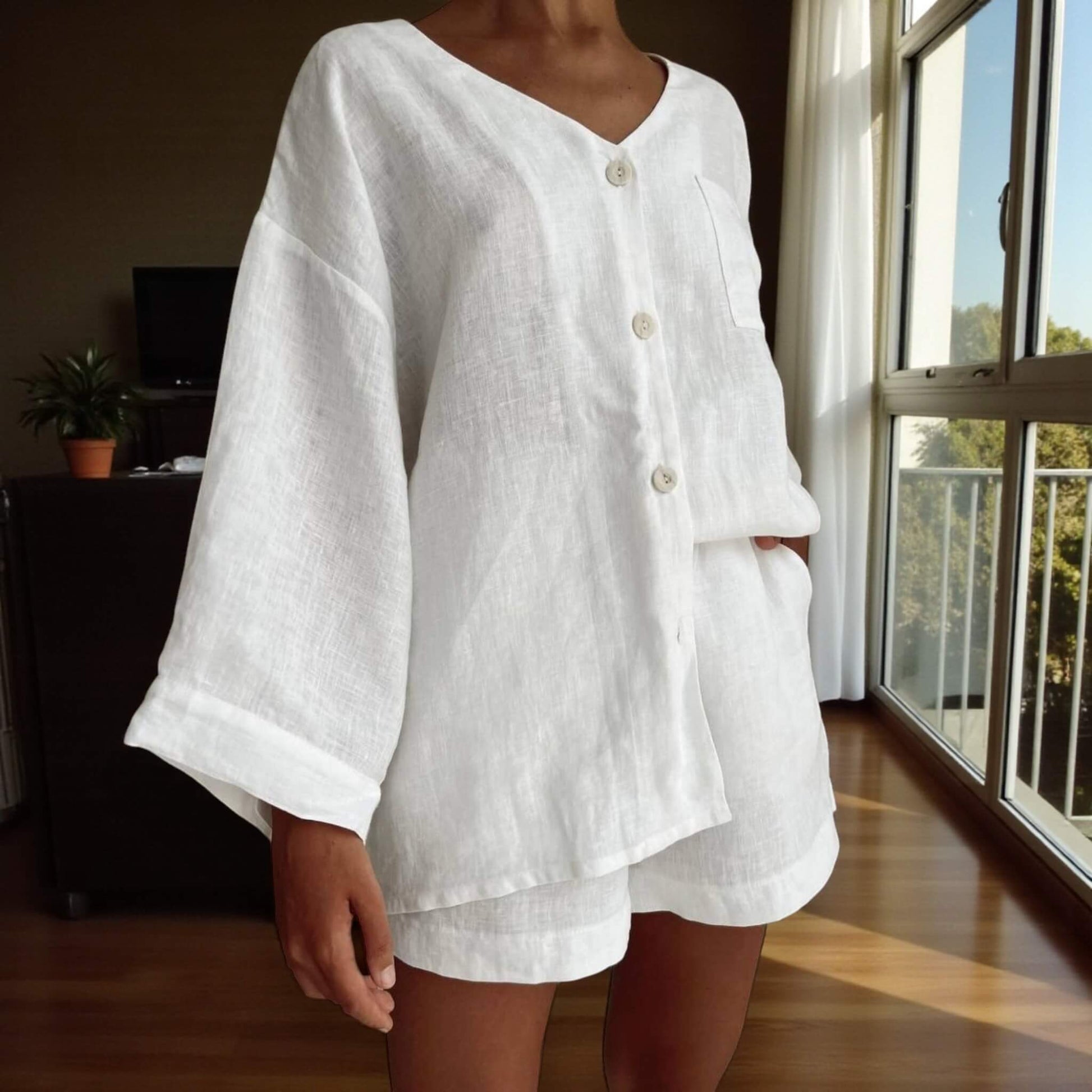 Oversized Linen Shirt, Relaxed Linen Loungewear Shirt