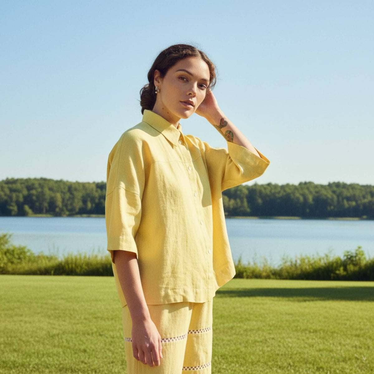 Oversized Linen Shirt, Wide 3/4 Sleeve