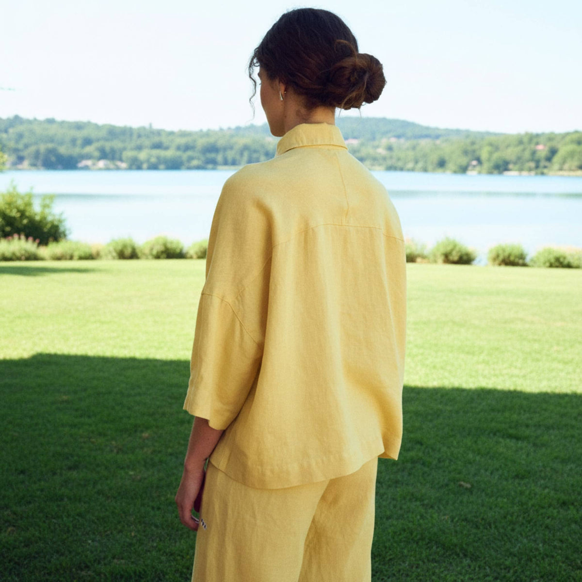Oversized Linen Shirt, Wide 3/4 Sleeve
