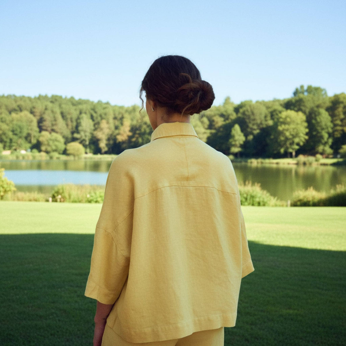 Oversized Linen Shirt, Wide 3/4 Sleeve
