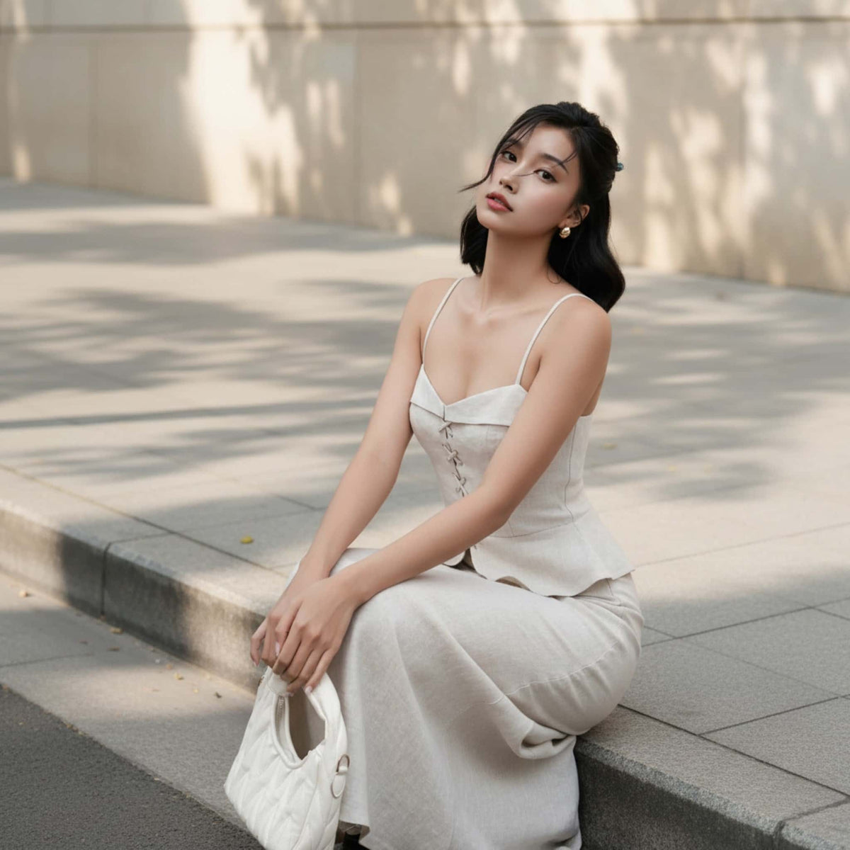 Peplum Linen Corset Top, Linen Cami Top