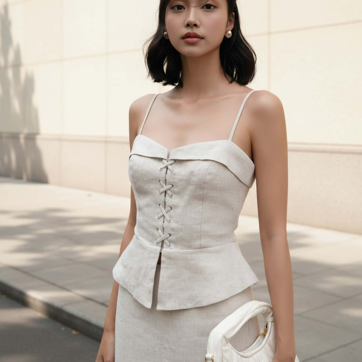 Peplum Linen Corset Top, Linen Cami Top
