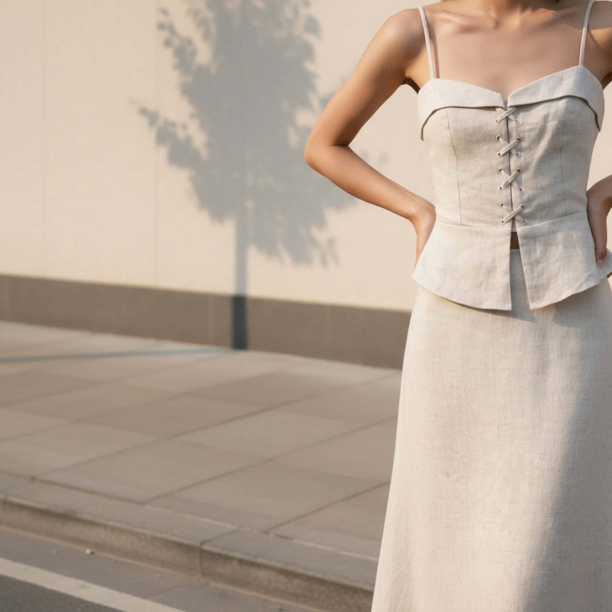 Peplum Linen Corset Top, Linen Cami Top