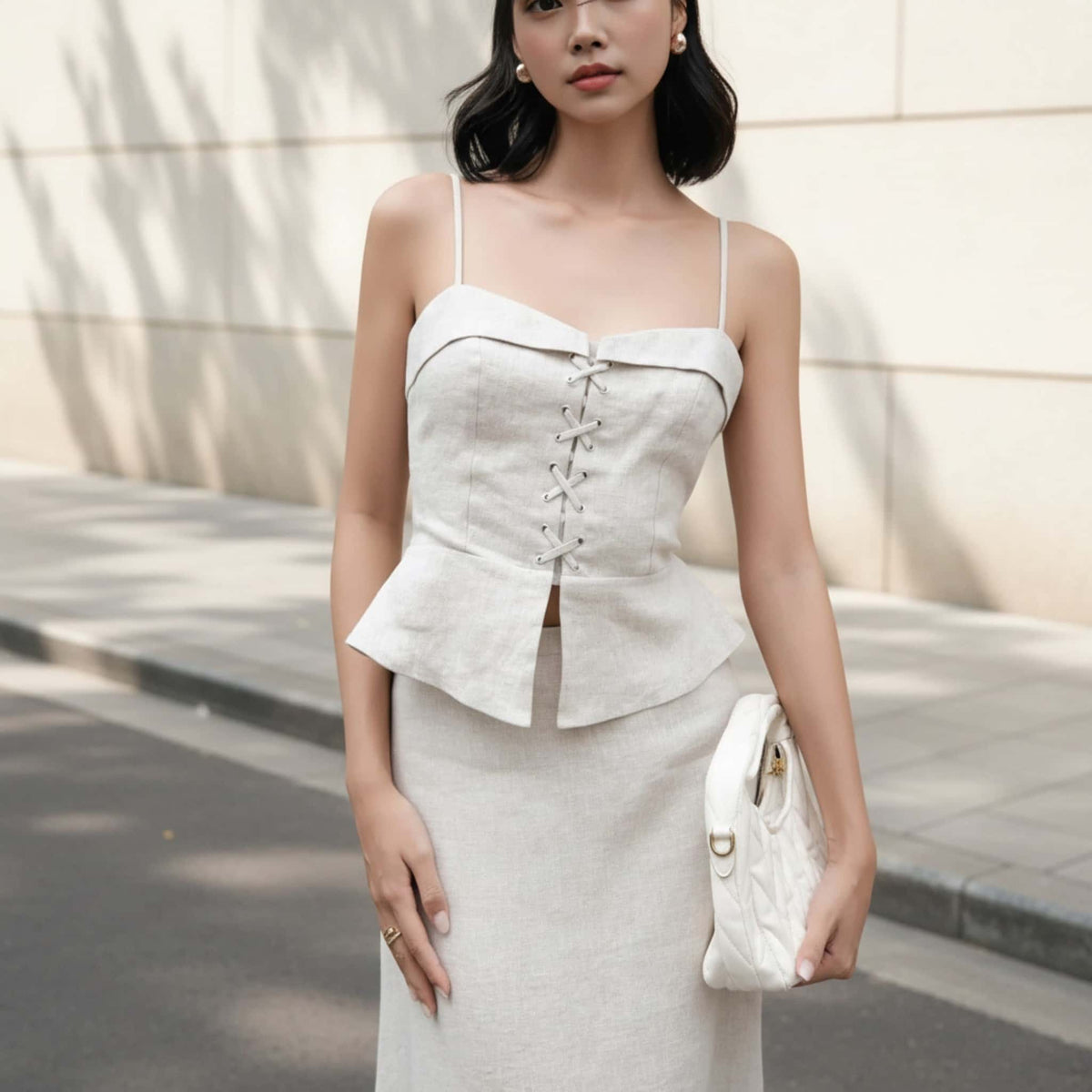 Peplum Linen Corset Top, Linen Cami Top