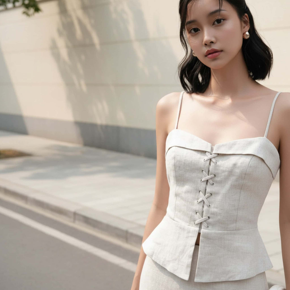Peplum Linen Corset Top, Linen Cami Top