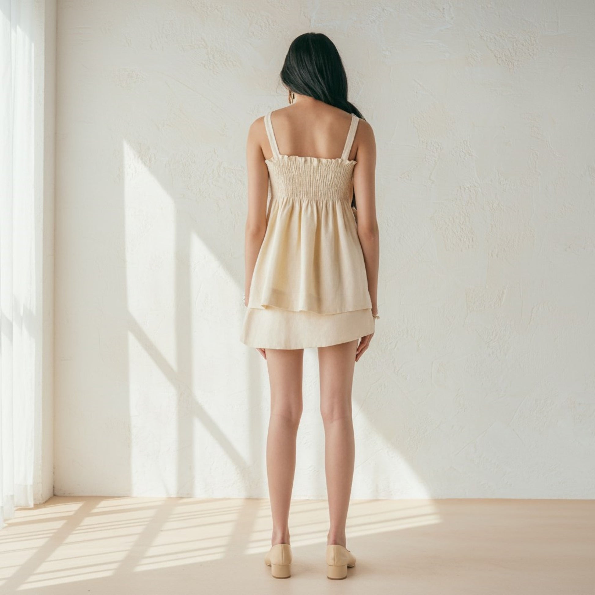 Pleated Linen Camisole Tops, Linen Tie Shoulder Top