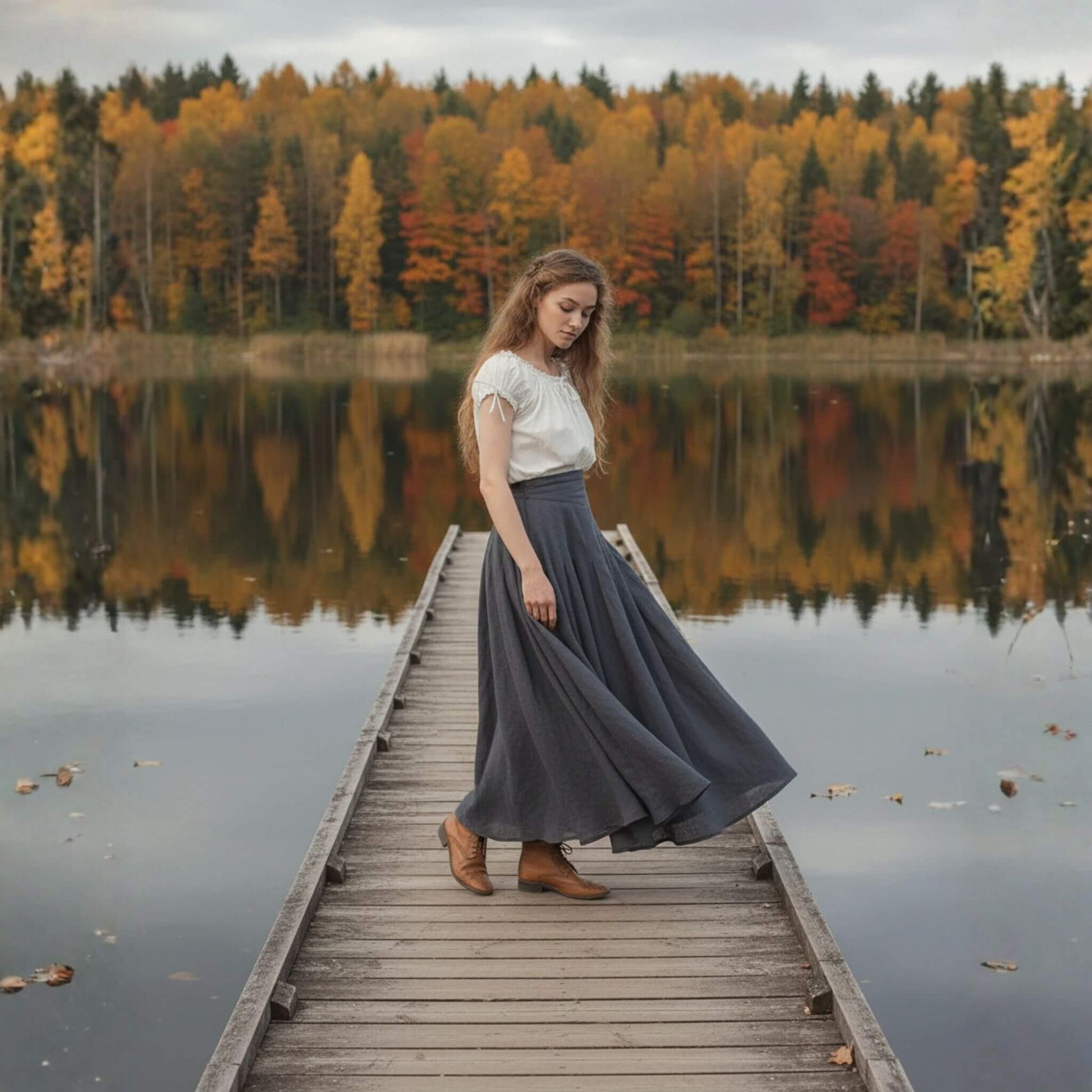 Pleated Linen Maxi Skirt, Long Linen Skirt