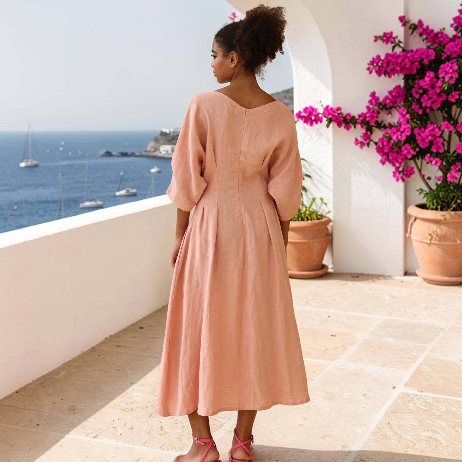 Pleated Linen Midi Dress: Lightweight and Stylish