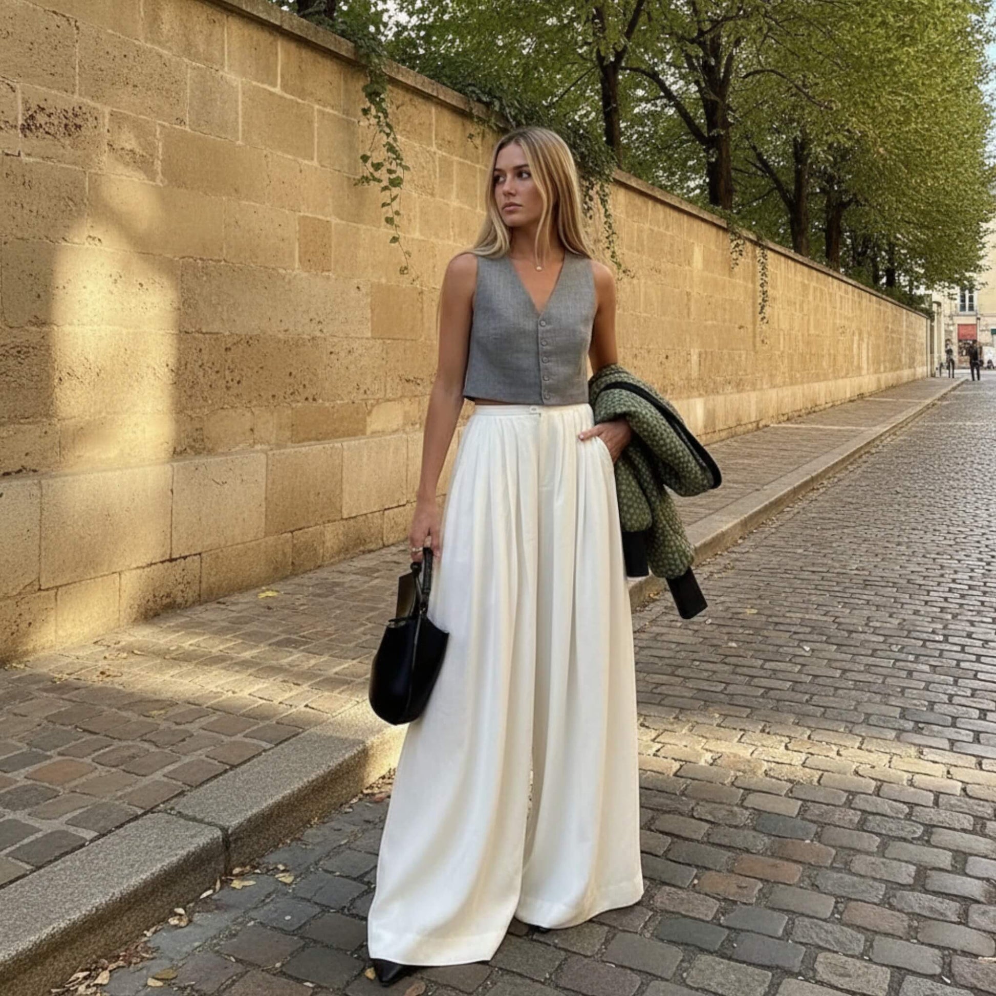 Pleated Linen Palazzo Pants, High Waist Wide Leg Pants