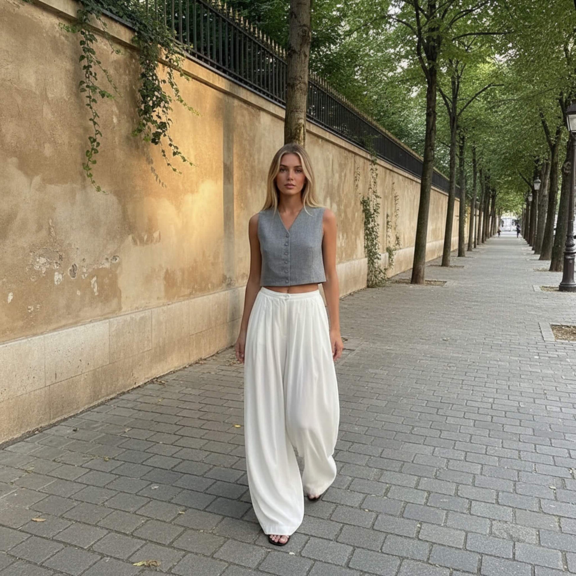 Pleated Linen Palazzo Pants, High Waist Wide Leg Pants