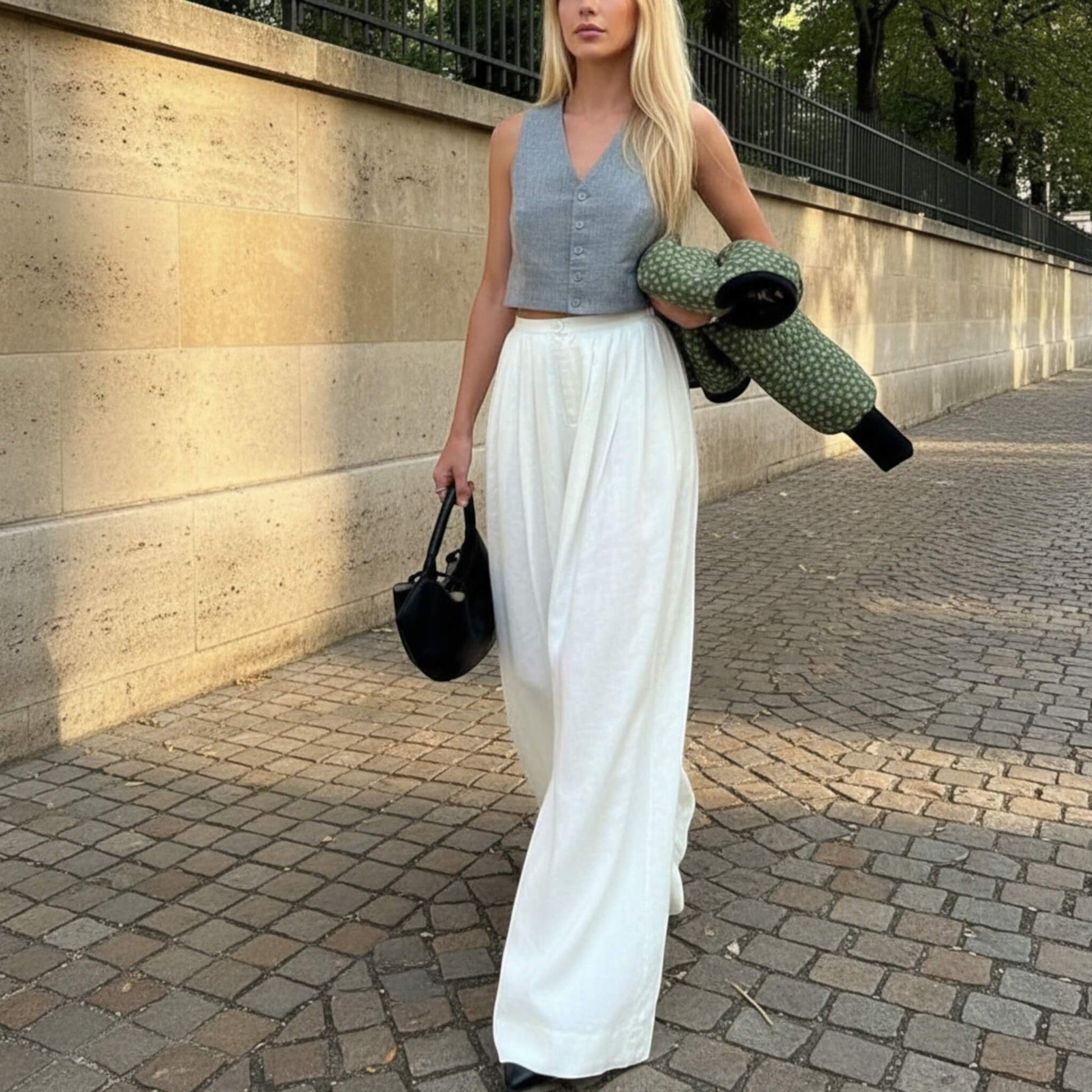 Pleated Linen Palazzo Pants, High Waist Wide Leg Pants