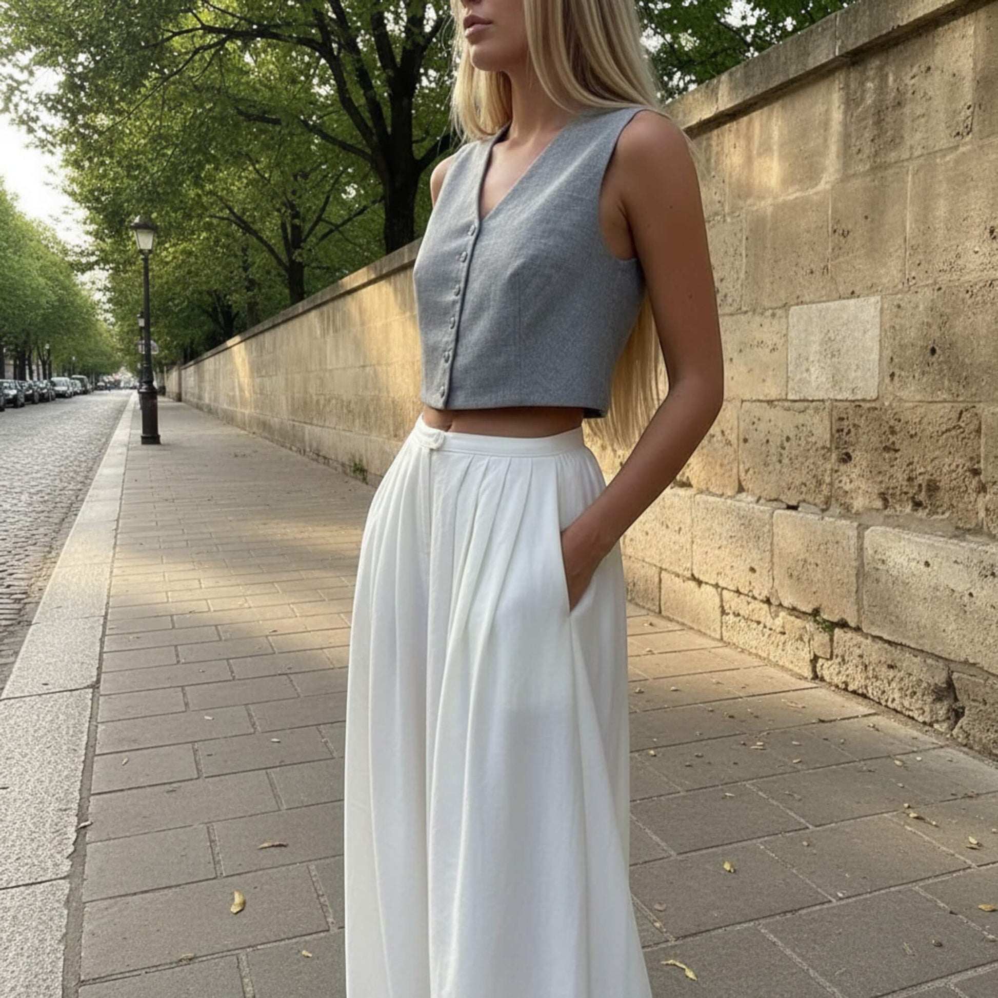 Pleated Linen Palazzo Pants, High Waist Wide Leg Pants