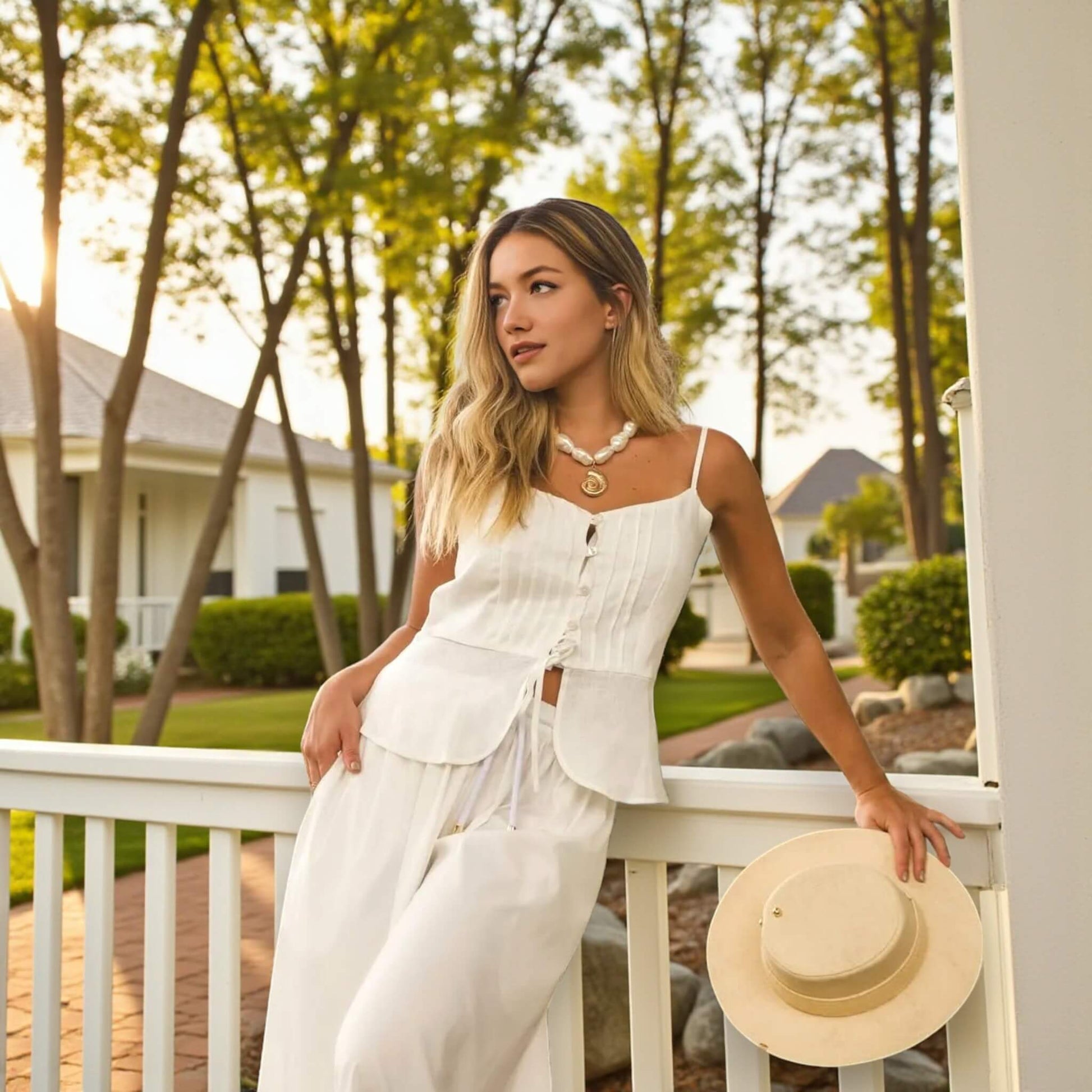 Pleated Peplum Camisole, Button-Front Linen Peplum Top