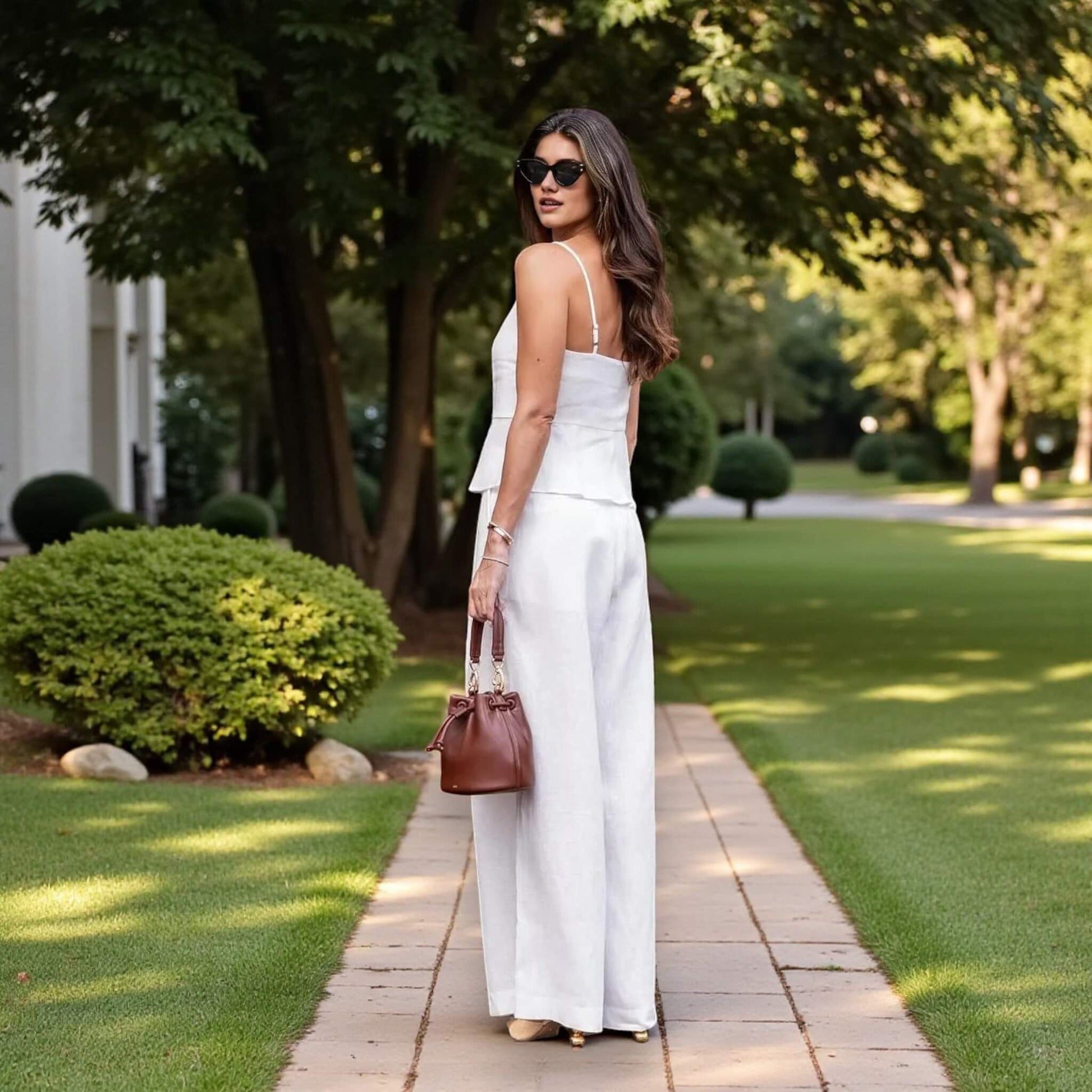 Pleated Peplum Camisole, Button-Front Linen Peplum Top
