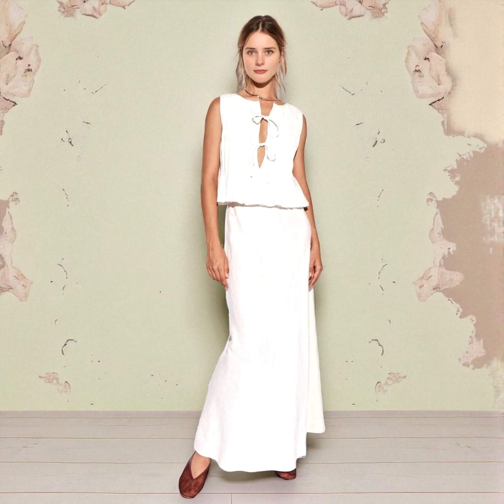 Pleated Tops Women, Sleeveless Pleated Linen Blouse