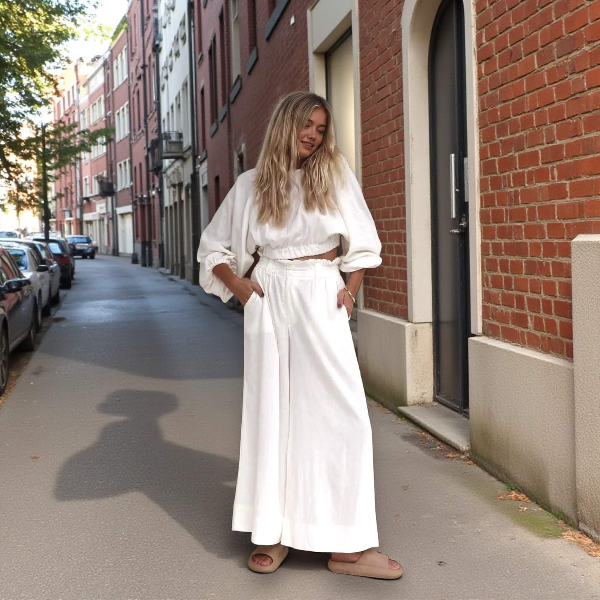 Puff Sleeve Cropped Linen Blouse, Long Sleeve Linen Top