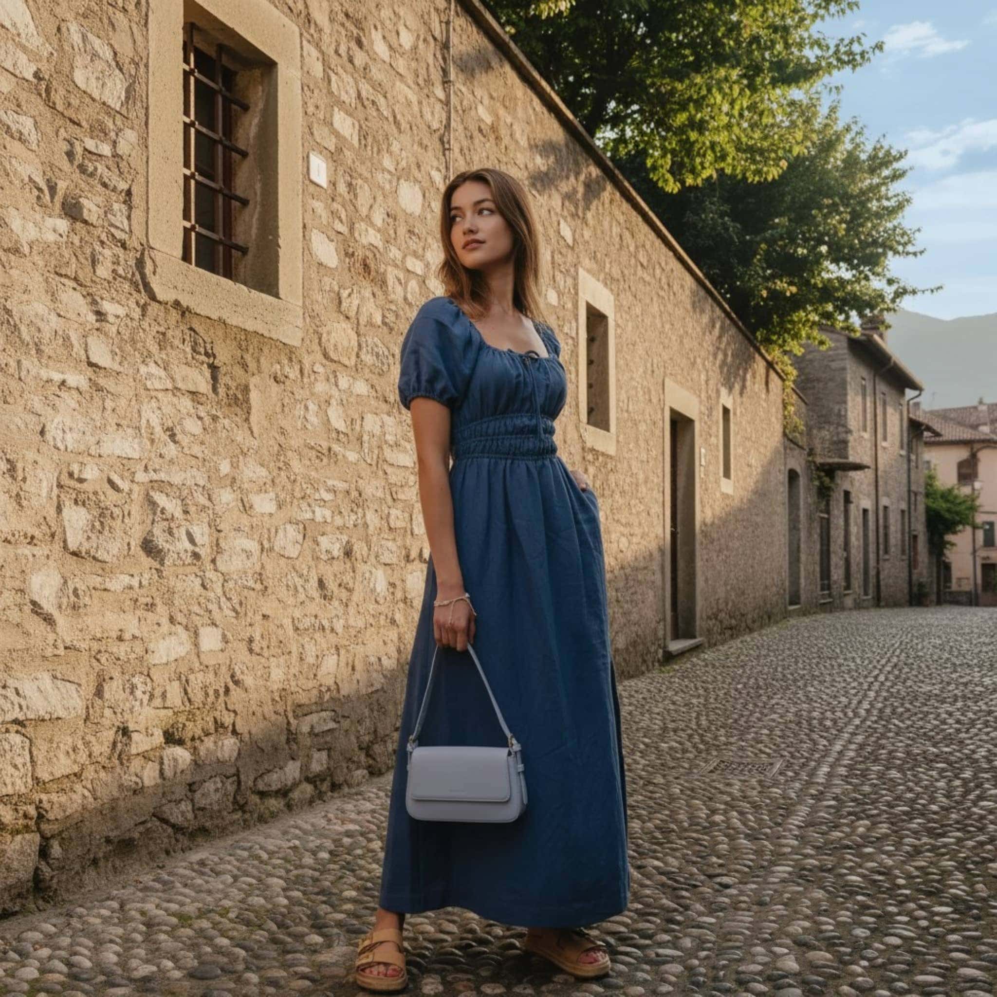 Puff Sleeve Linen Maxi Dress, Square Neck Maxi Dress