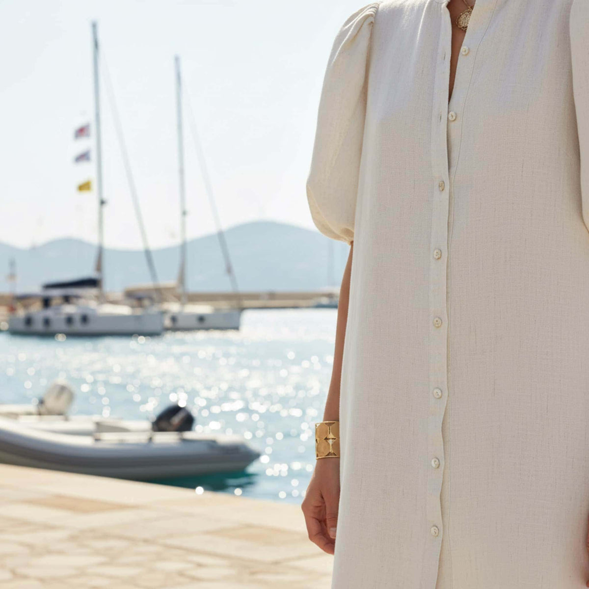 Puff Sleeve Linen Midi Dress, Button Front Midi Dress