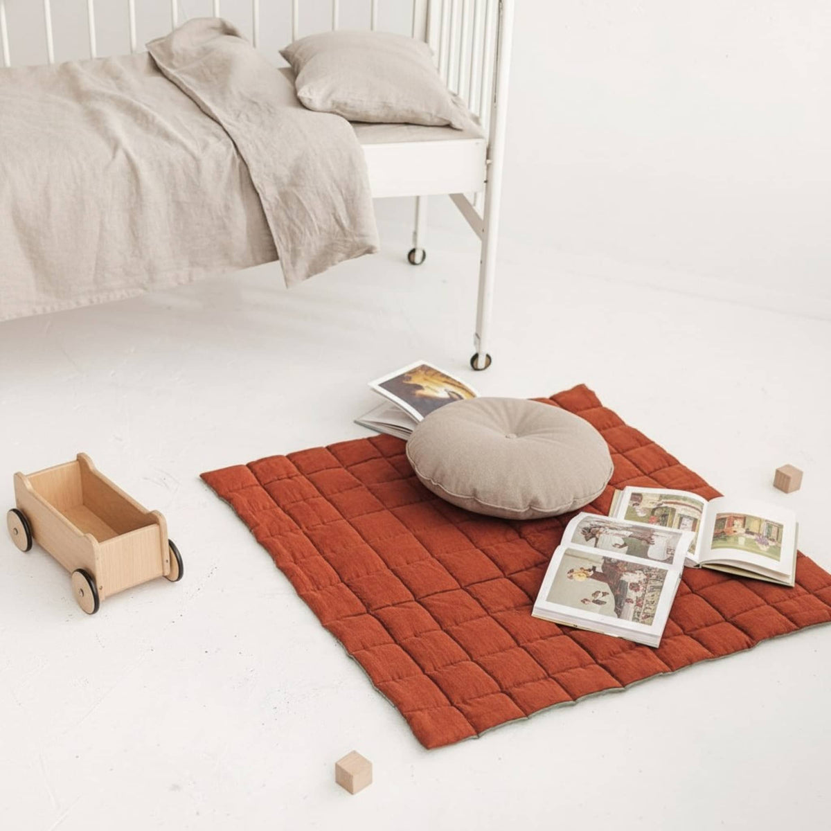 Quilted Baby Play Mat, Square Linen Kids Play Mat