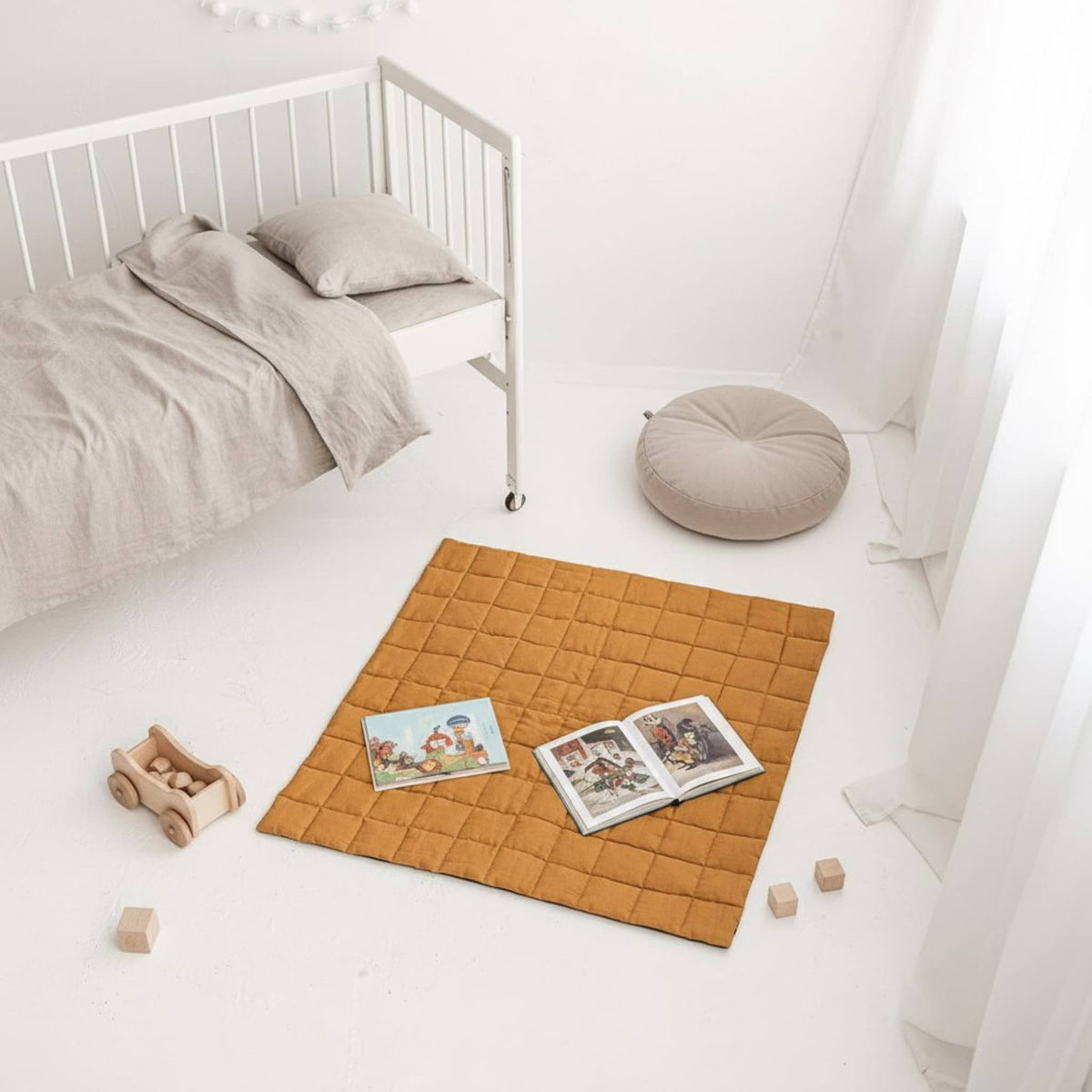 Quilted Baby Play Mat, Square Linen Kids Play Mat
