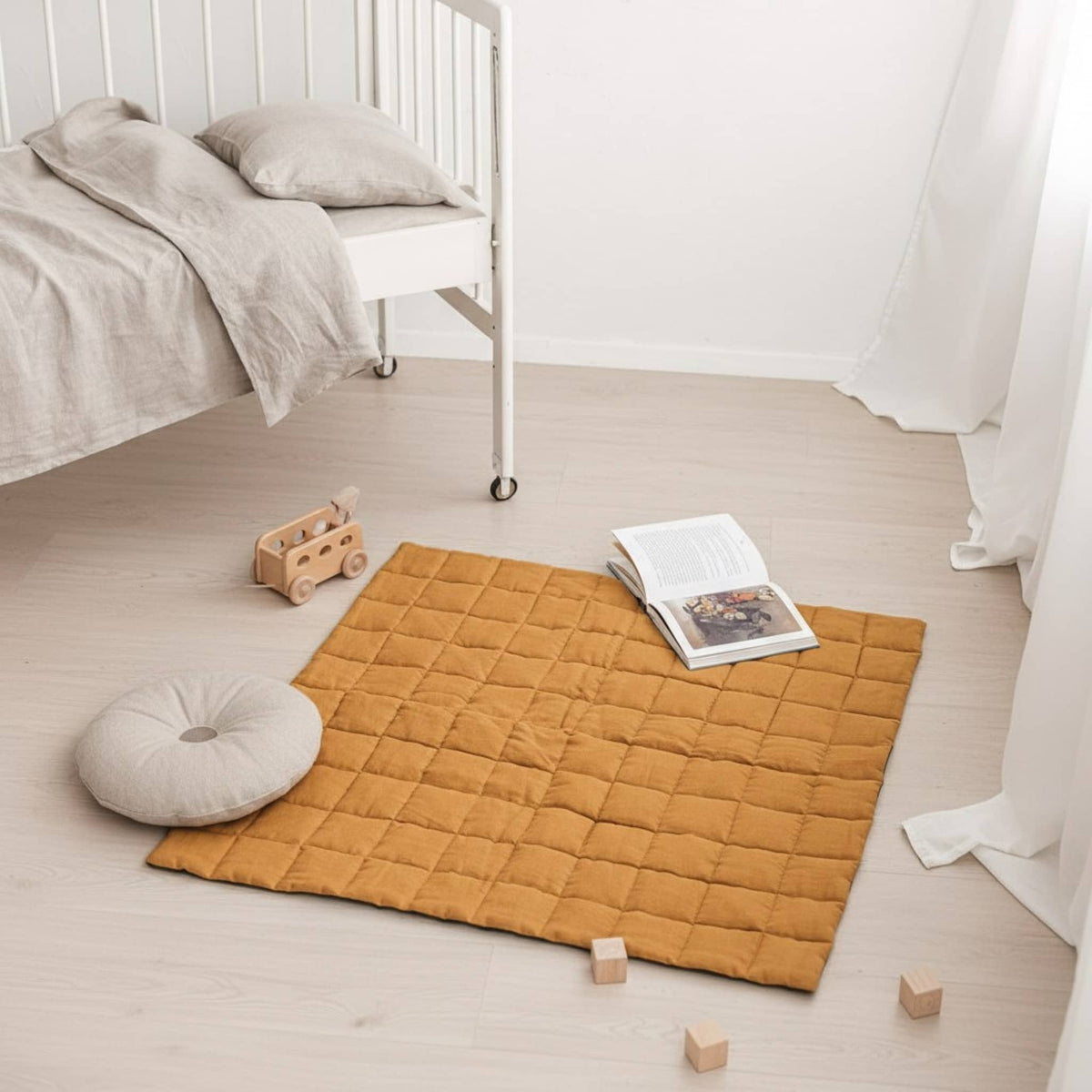 Quilted Baby Play Mat, Square Linen Kids Play Mat