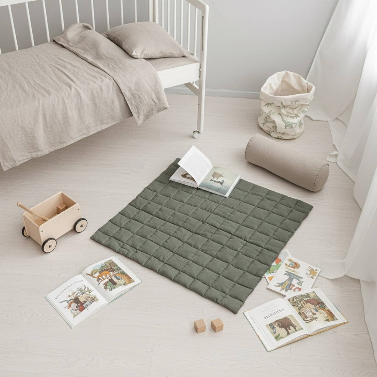 Quilted Baby Play Mat, Square Linen Kids Play Mat
