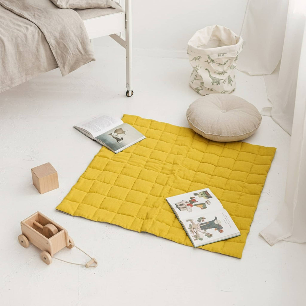 Quilted Baby Play Mat, Square Linen Kids Play Mat