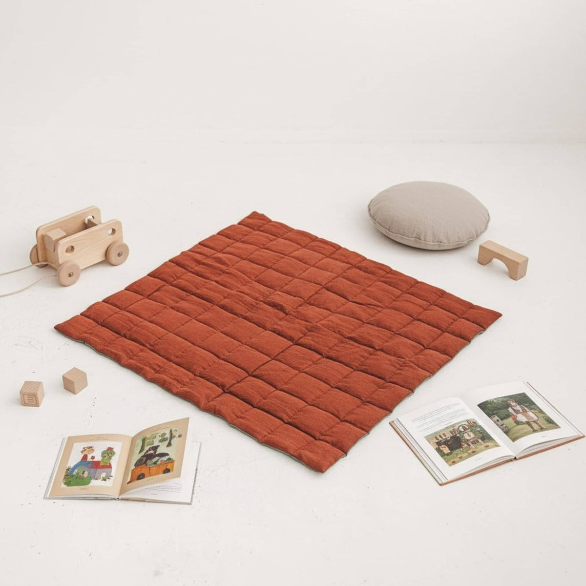 Quilted Baby Play Mat, Square Linen Kids Play Mat