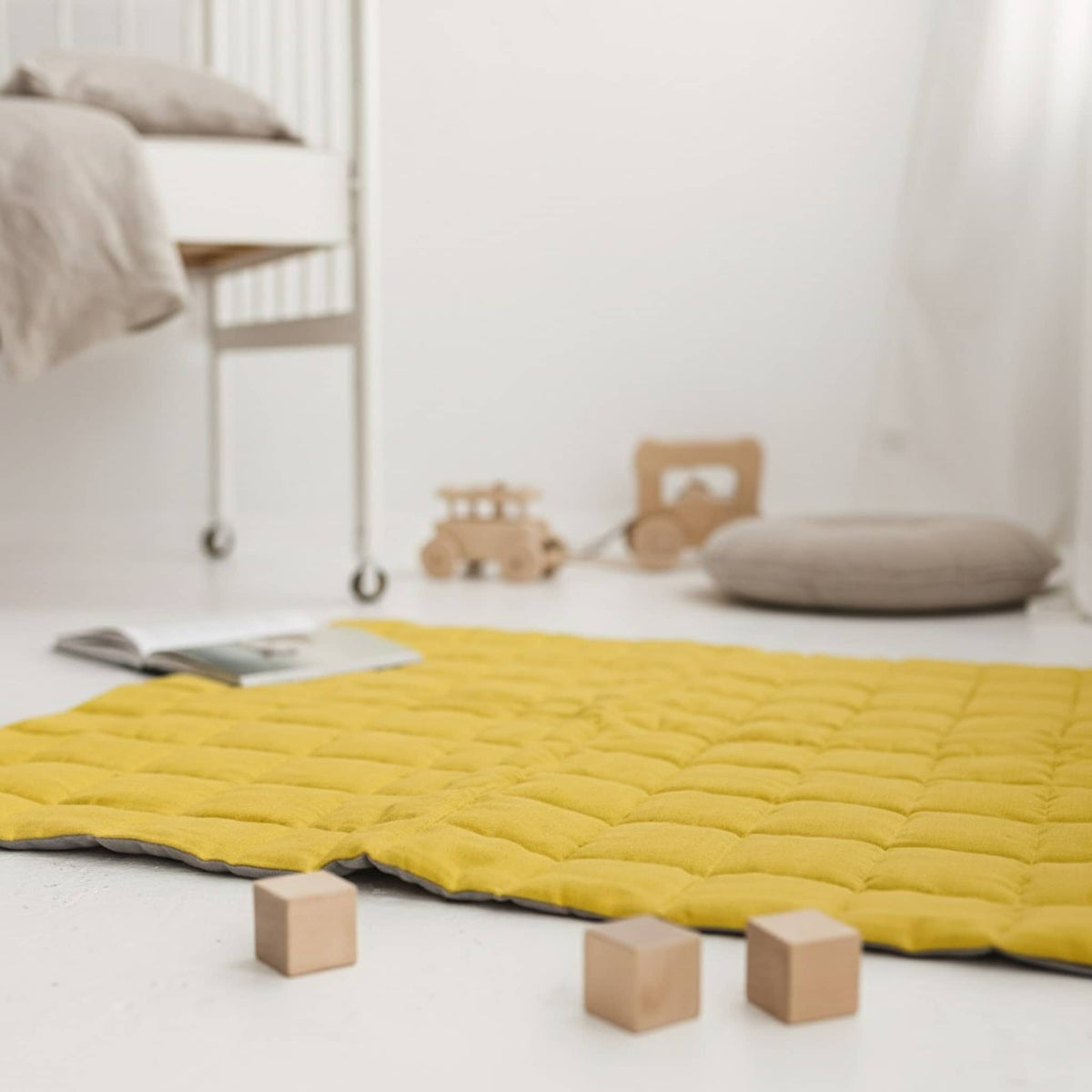 Quilted Baby Play Mat, Square Linen Kids Play Mat