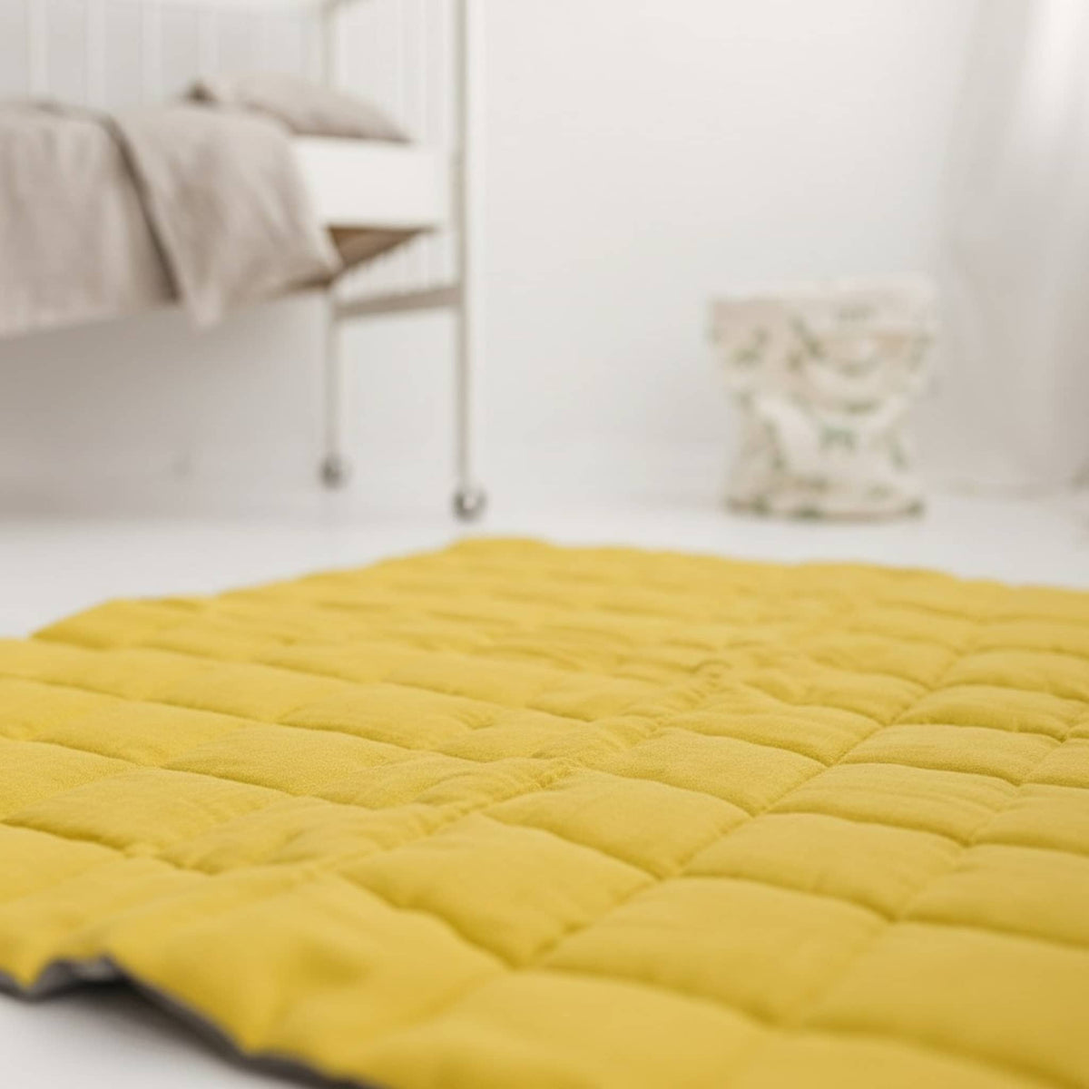 Quilted Baby Play Mat, Square Linen Kids Play Mat