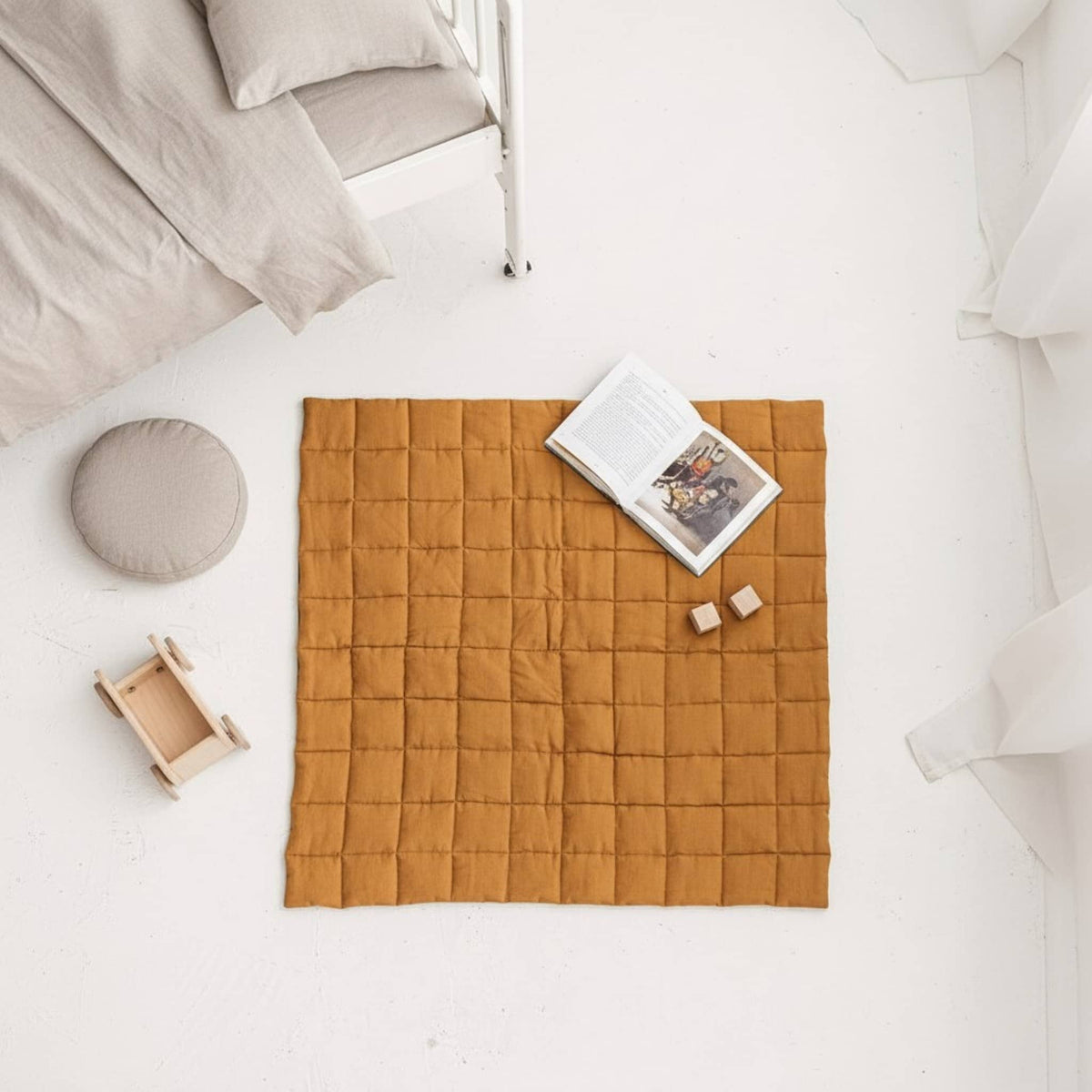Quilted Baby Play Mat, Square Linen Kids Play Mat