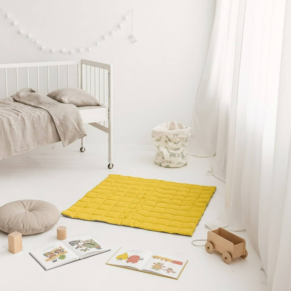 Quilted Baby Play Mat, Square Linen Kids Play Mat
