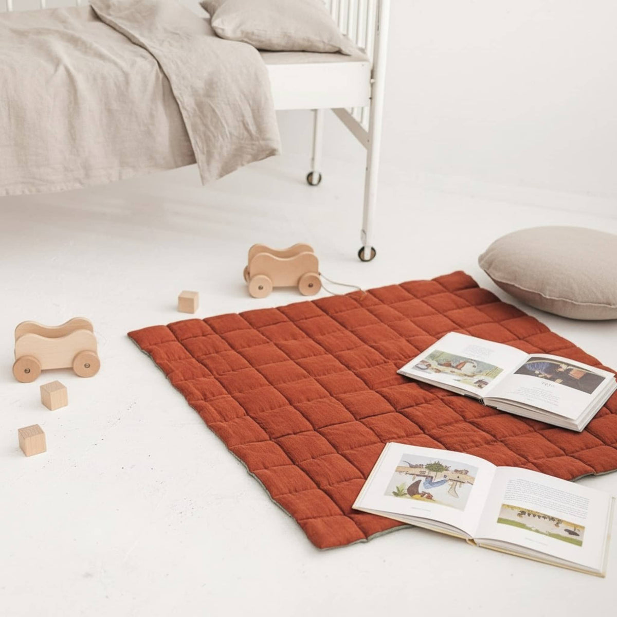 Quilted Baby Play Mat, Square Linen Kids Play Mat