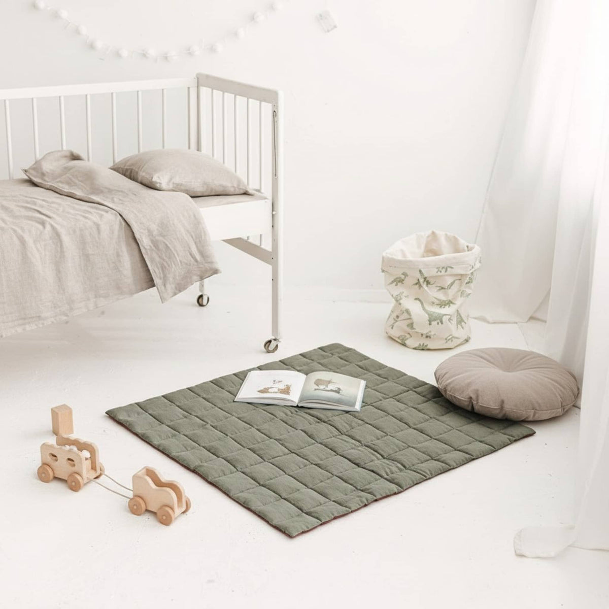 Quilted Baby Play Mat, Square Linen Kids Play Mat