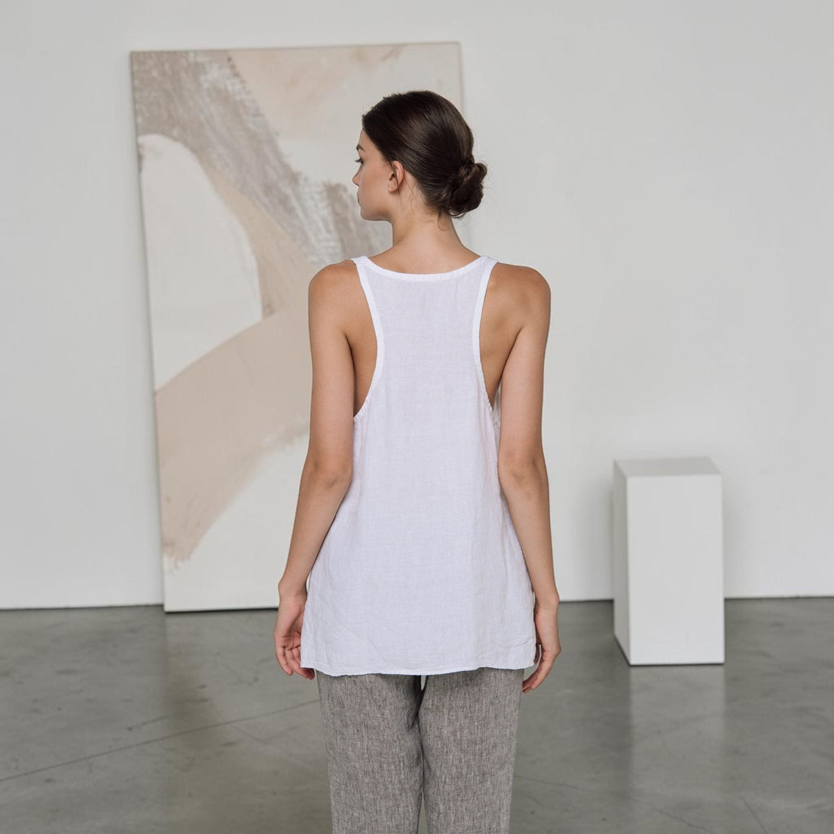 Relaxed Linen Tank Top, Deep Scoop Longline