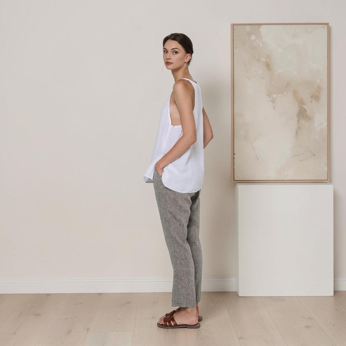 Relaxed Linen Tank Top, Deep Scoop Longline