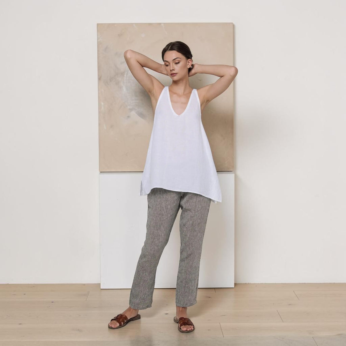 Relaxed Linen Tank Top, Deep Scoop Longline
