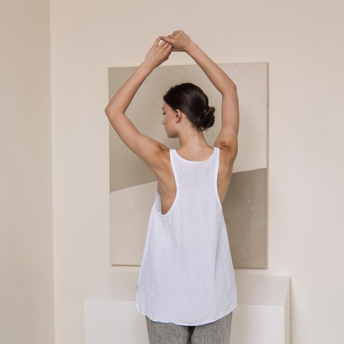 Relaxed Linen Tank Top, Deep Scoop Longline